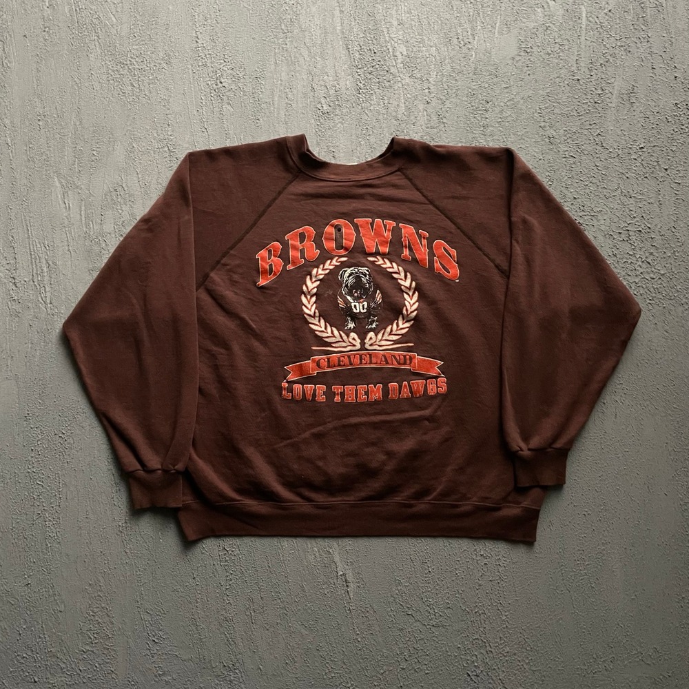 Vintage Cleveland Browns Love Them Dawgs Sweatshirt Mens XL Brown 80s Artex